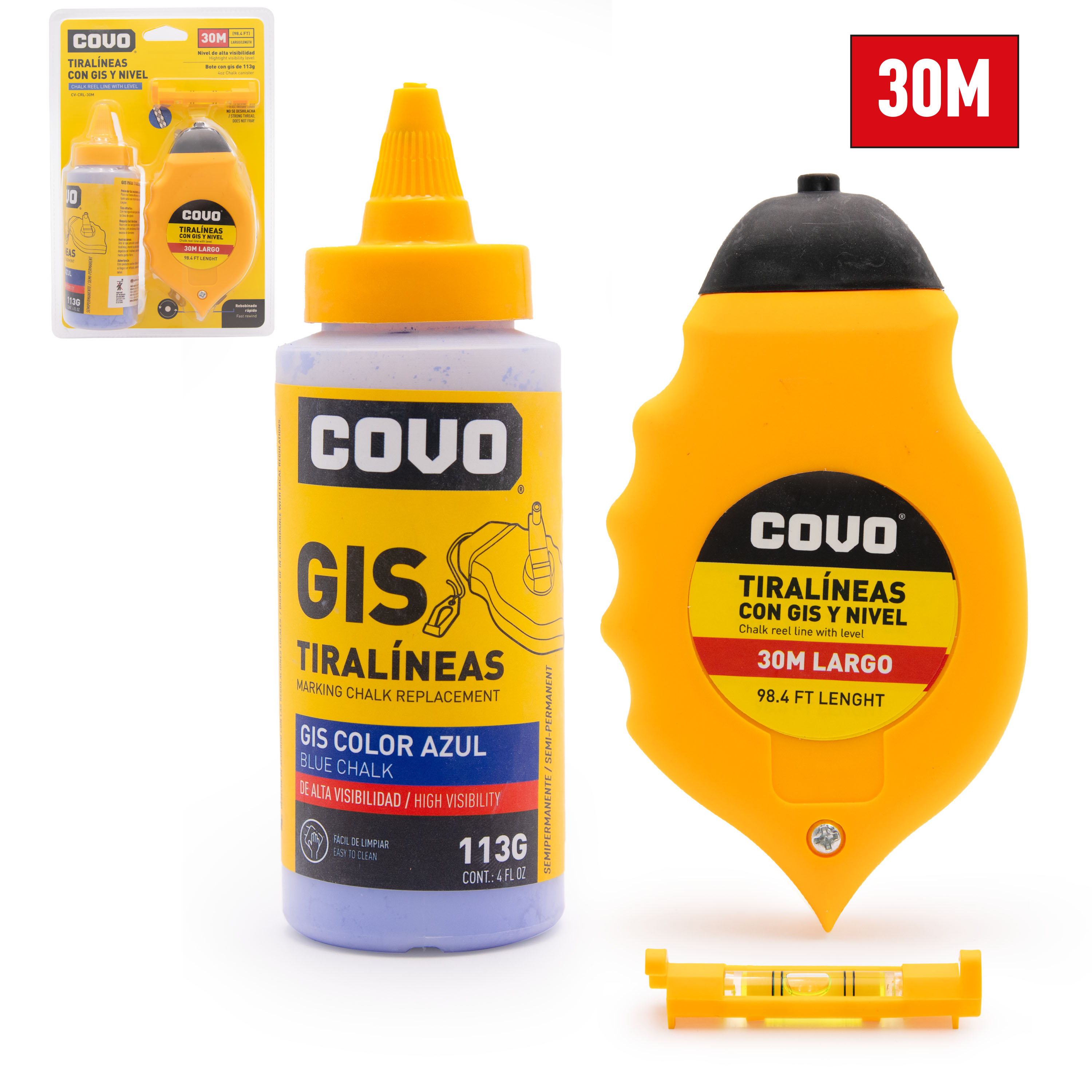 COVO 3PC Chalk Line Reel Set [CV-CRL-30M]