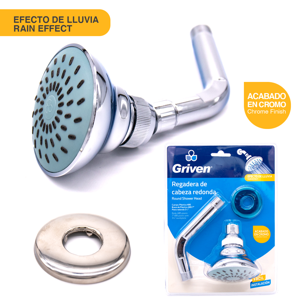 Griven Shower Head Set with Shower Arm & Flange [A367-RB-44C-W]