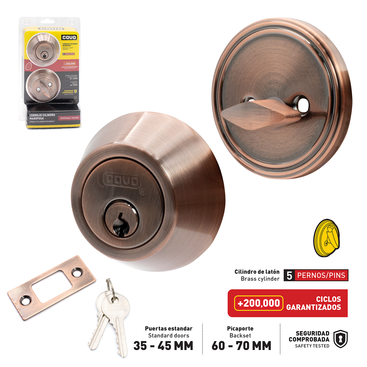 COVO Antique Copper Single Cylinder Dead Bolt Lock [D-101B-AC]