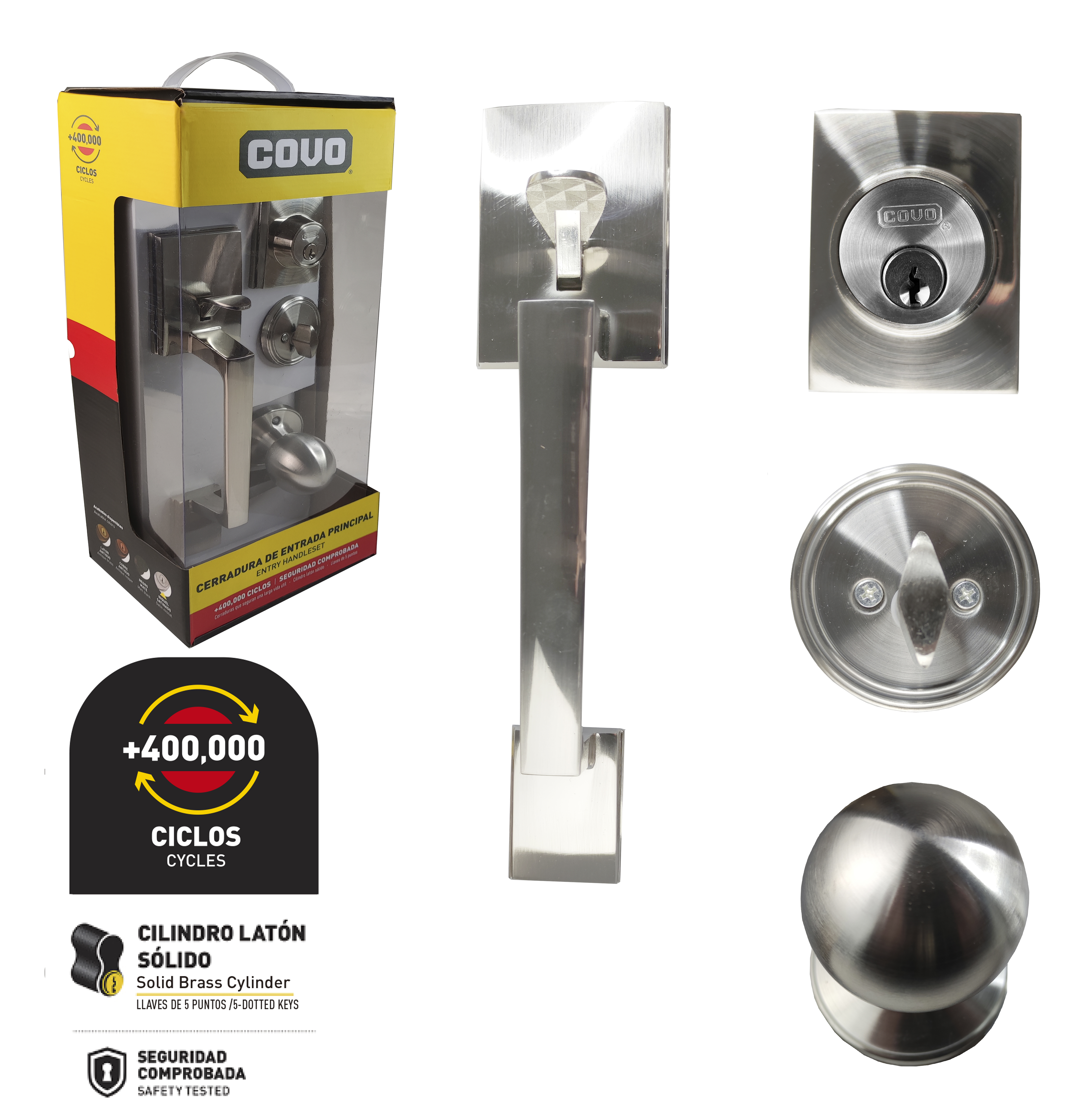 COVO Satin Nickel Copper Entrance Lock Handleset [CV-7281-SN]