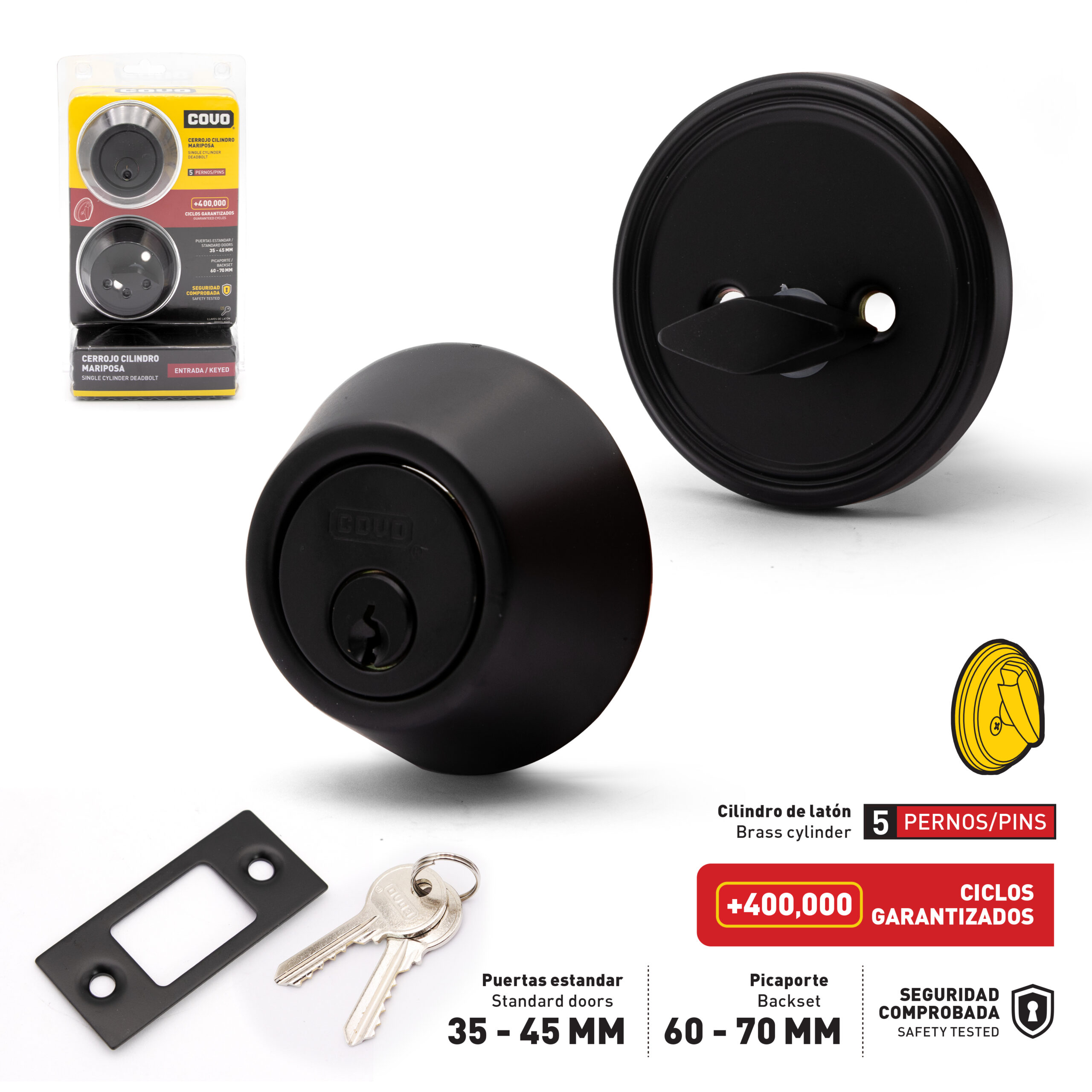 COVO Black Brass Single Cylinder Dead Bolt Lock [D-101B-BK]
