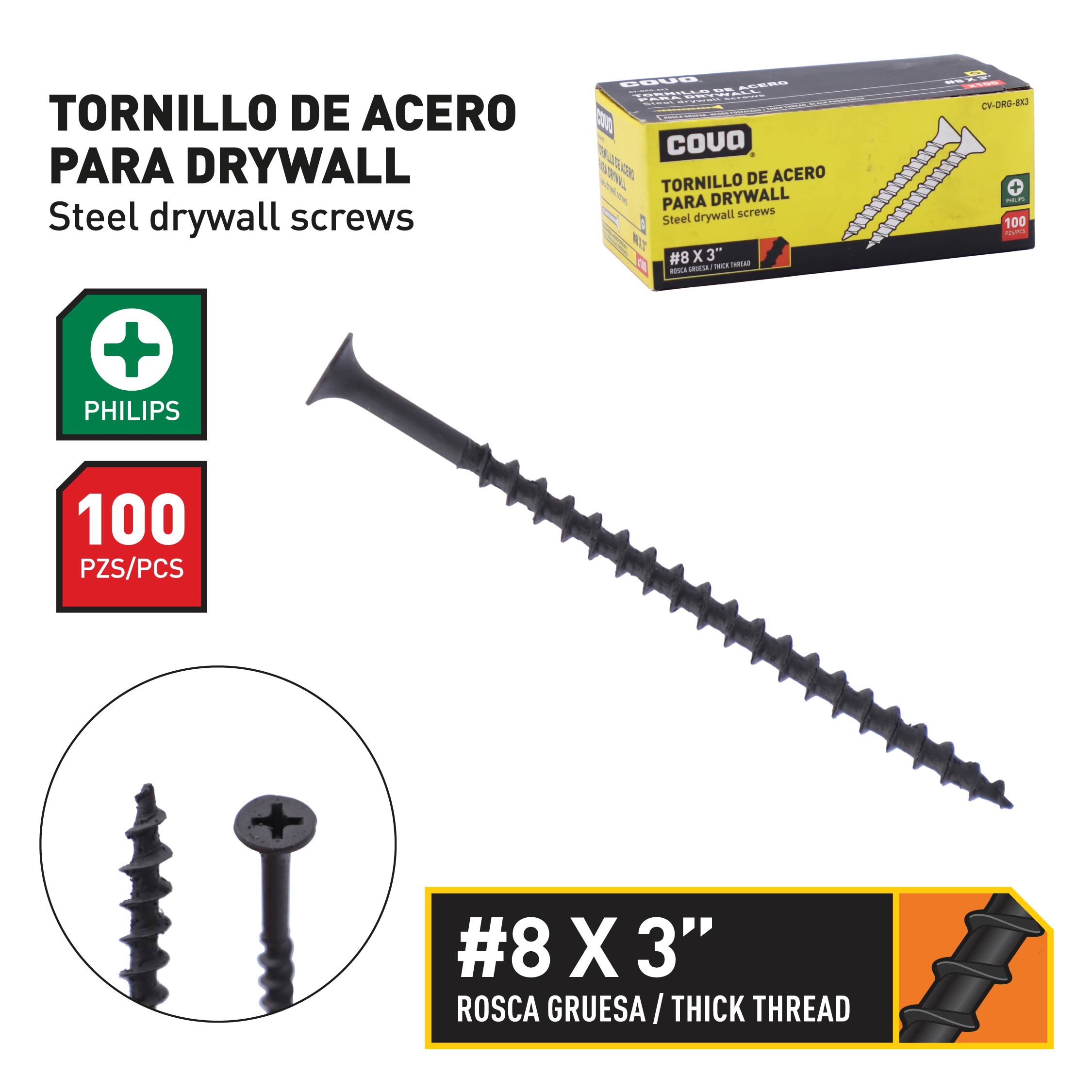 COVO [#8] 3 in. Drywall Screws [Sold Individually] [CV-DRG-8X3]