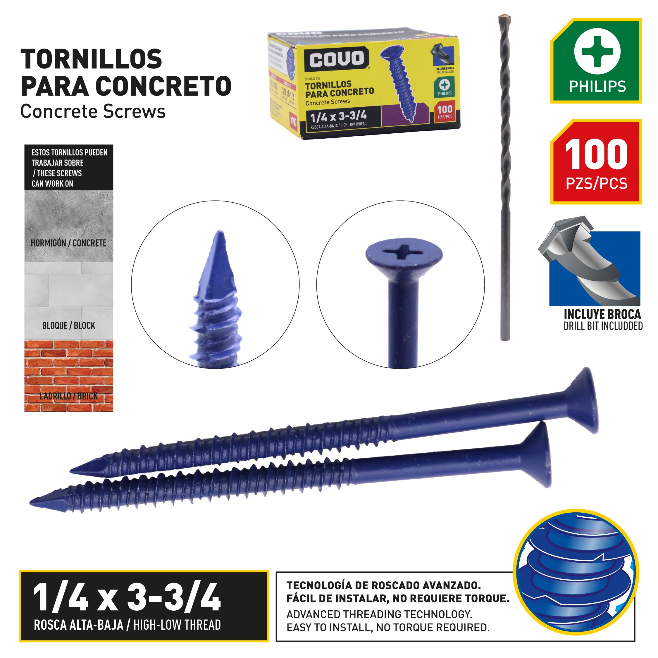 COVO 1/4 in. x 3-3/4 in. Phillips Head Concrete Screw