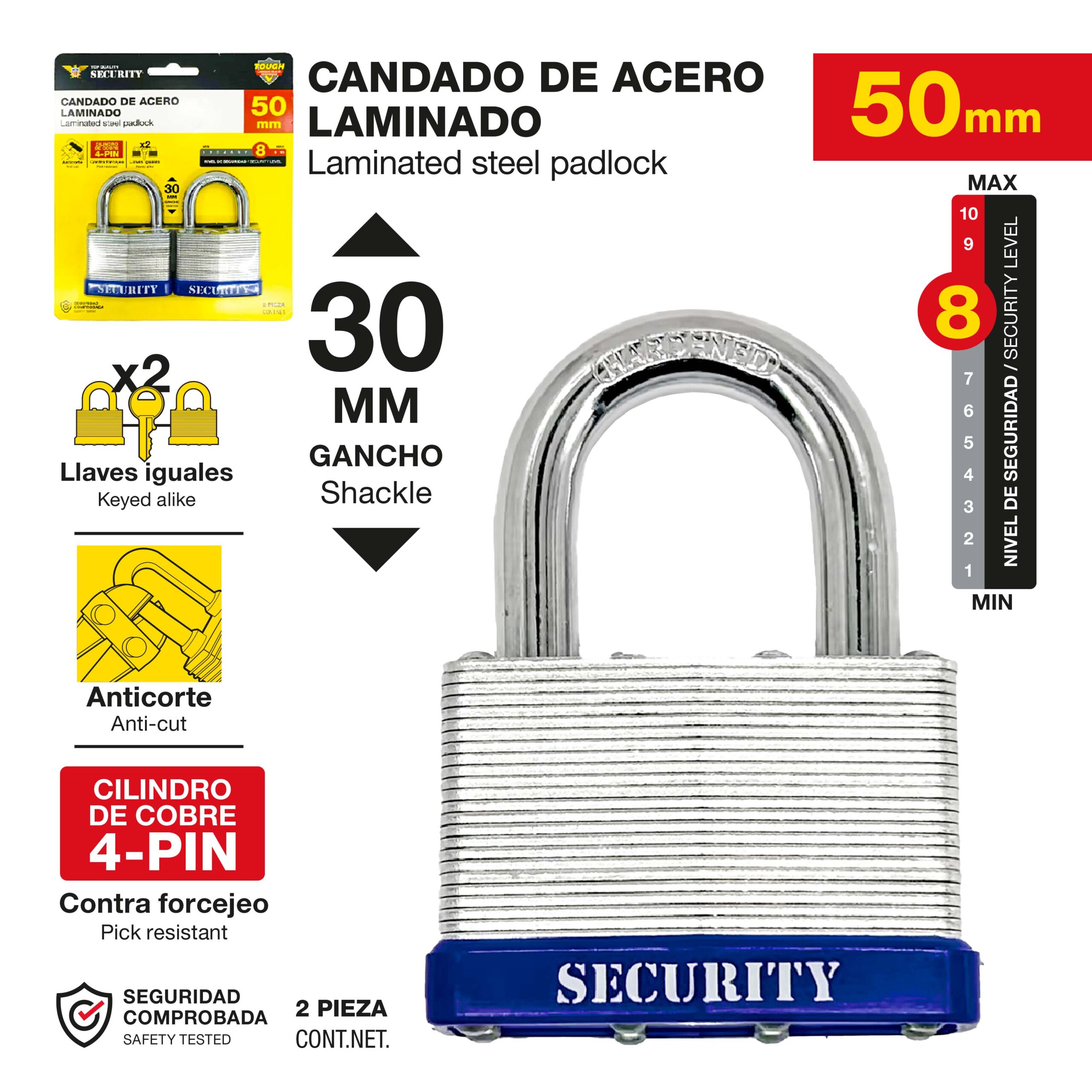 Security 50mm Padlock [SC-WTLP-50-2P]