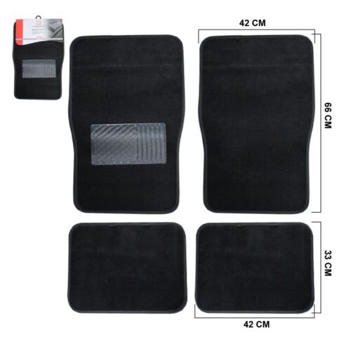 Rosh 4PC Black Rubber/Polyester Car Mat [#2009-N]