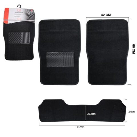 Rosh 3PC Black Rubber/Polyester Car Mat [LF-5058-N]