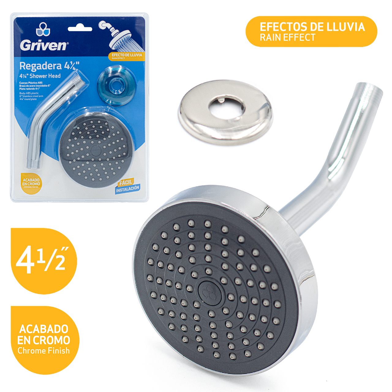 Griven 4-1/4 in. Shower Head with Arm & Flange [A367-SH-1]