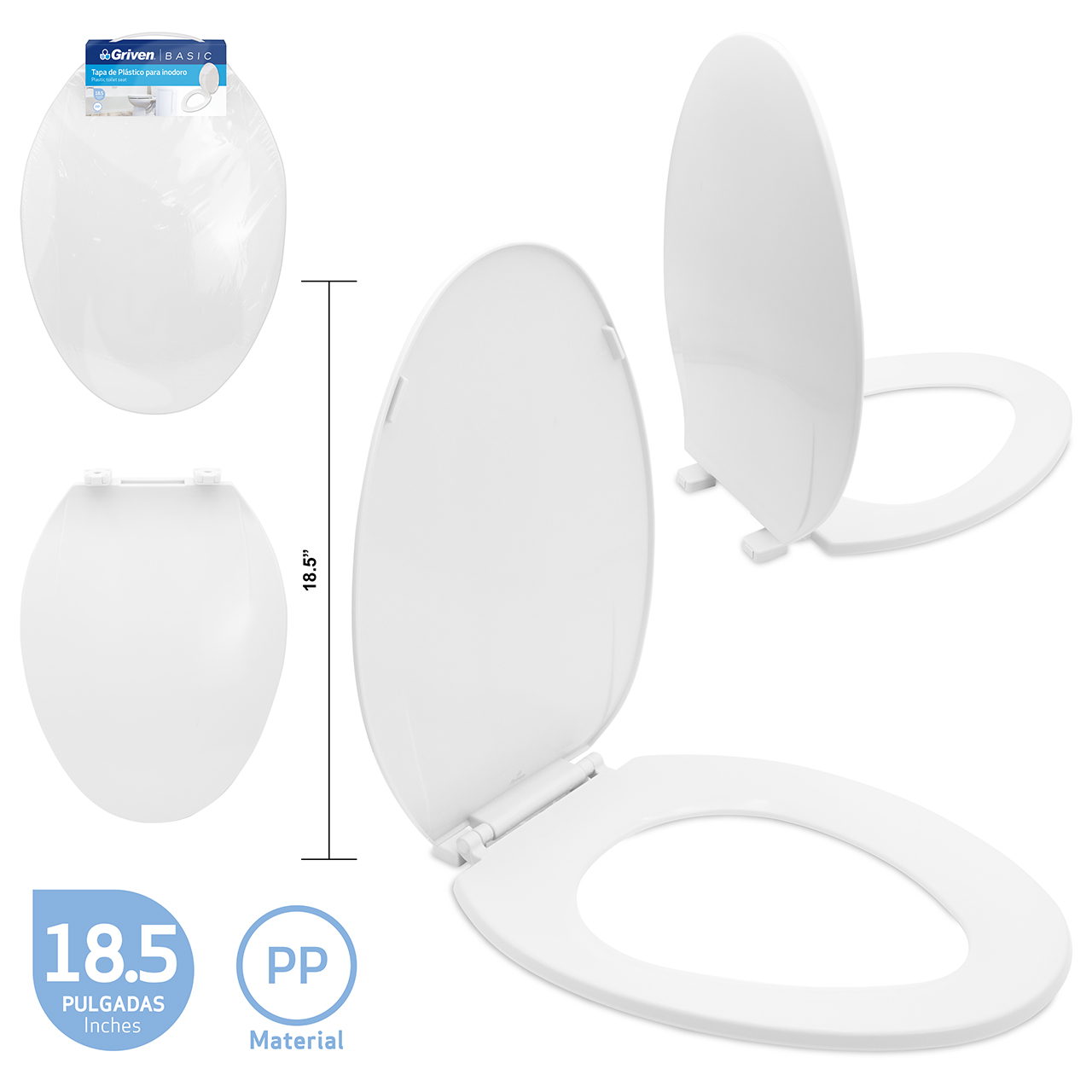 Griven 18.5 in. Round Toilet Seat with Cover [GVB-TS-19-W]