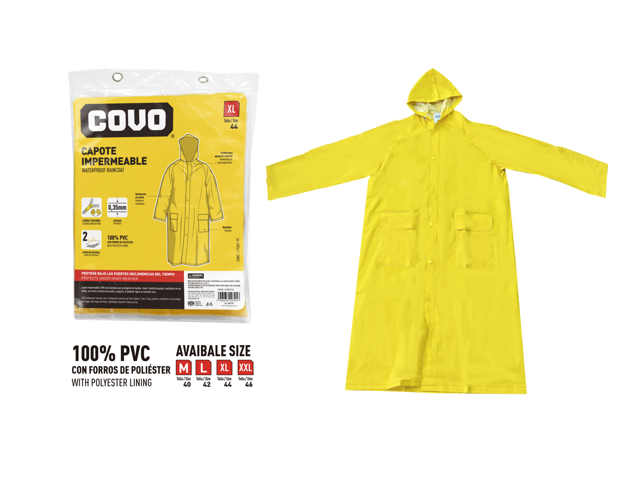 COVO 100% PVC X-Large Rain Cloak [CV-TRQ-YT-XL]