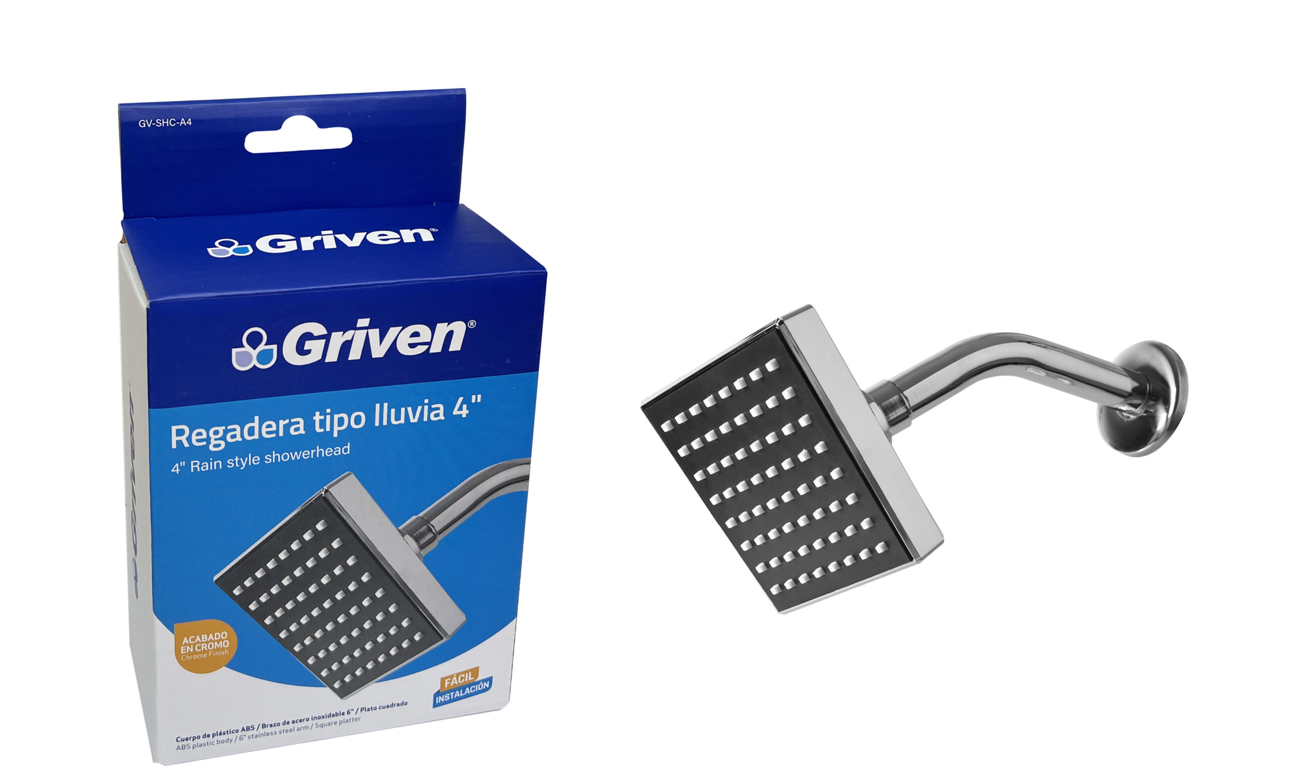 Griven 4 in. Rain Style Shower Head with Arm & Flange [GV-SHC-A4]