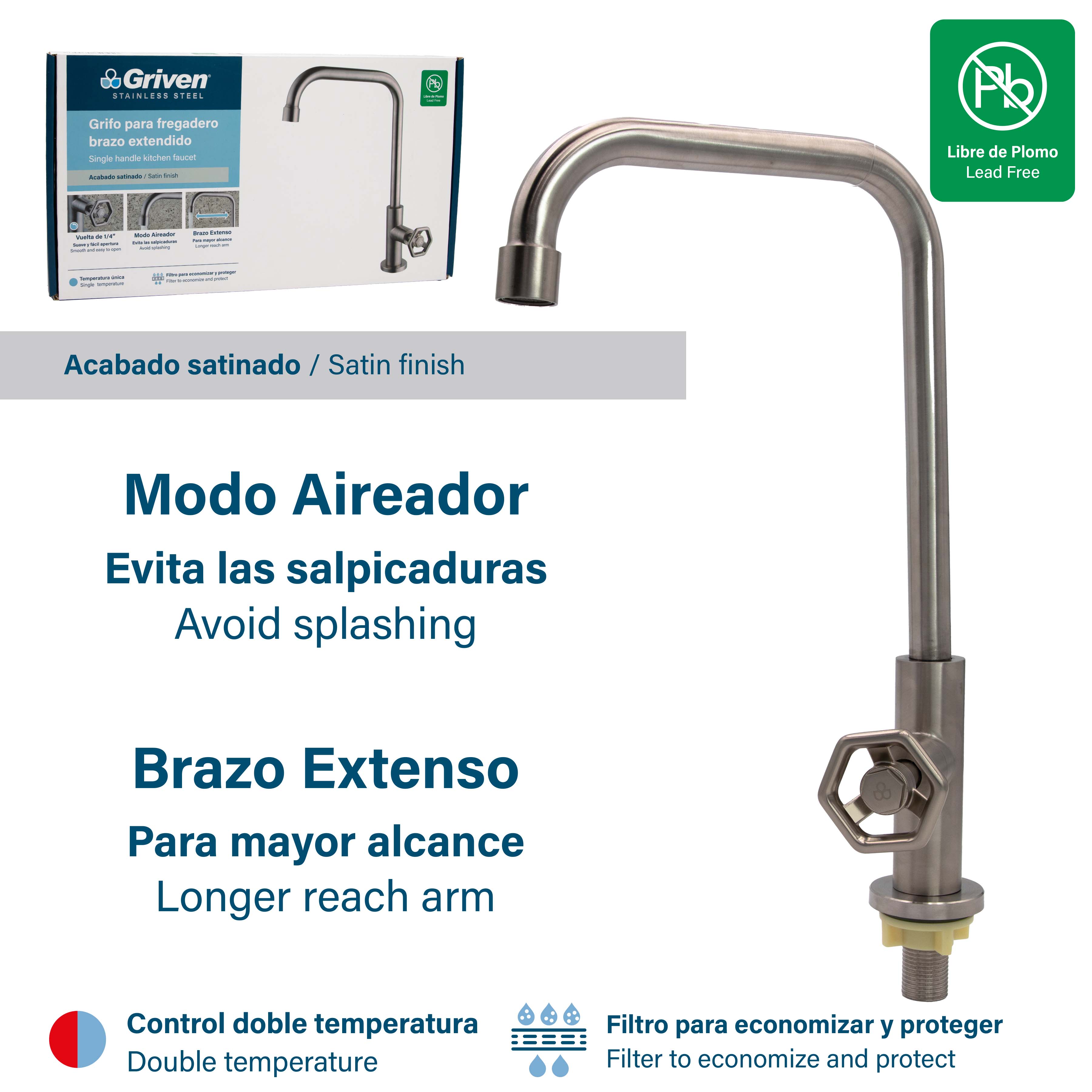 Griven Single Handle Satin Kitchen Faucet [GVS-SSF-04]