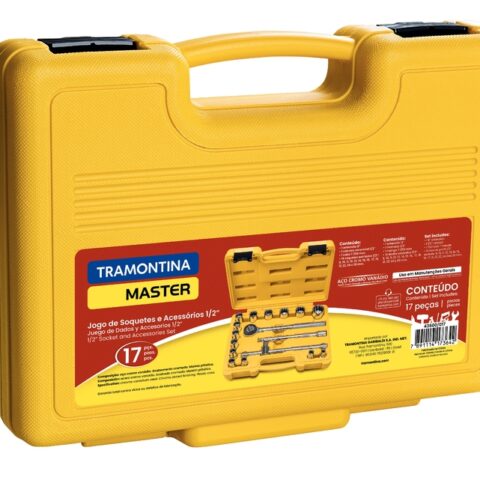 Tramontina MASTER Chrome Vanadium 1/2″ Twelve point Socket Set with Chrome-Plated Finish and Box, 17 pcs [43600/017]