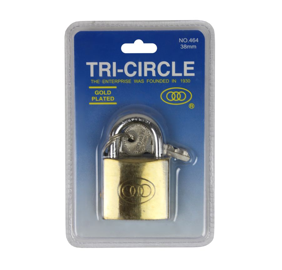Tri-Circle 38mm Gold Plated Padlock[#464]