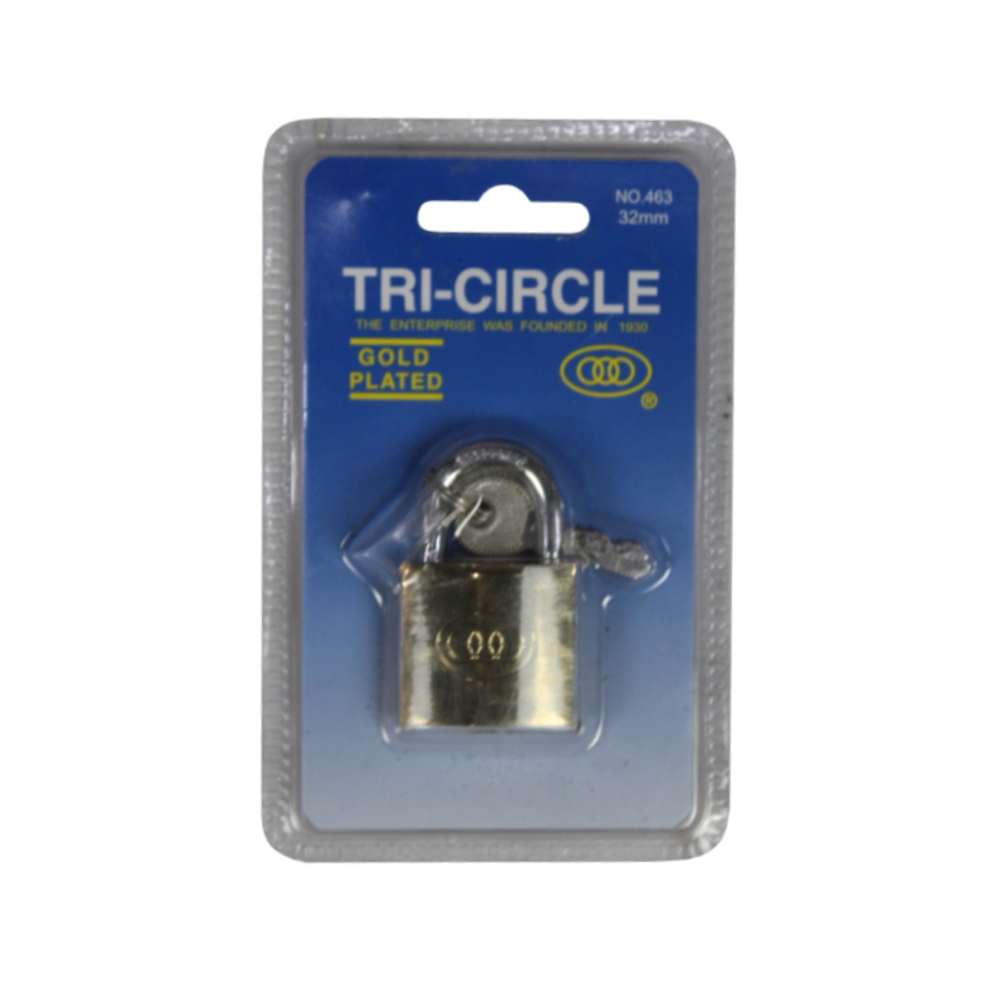Tri-Circle 32 mm Gold Plated Padlock Blisterpack [#463]