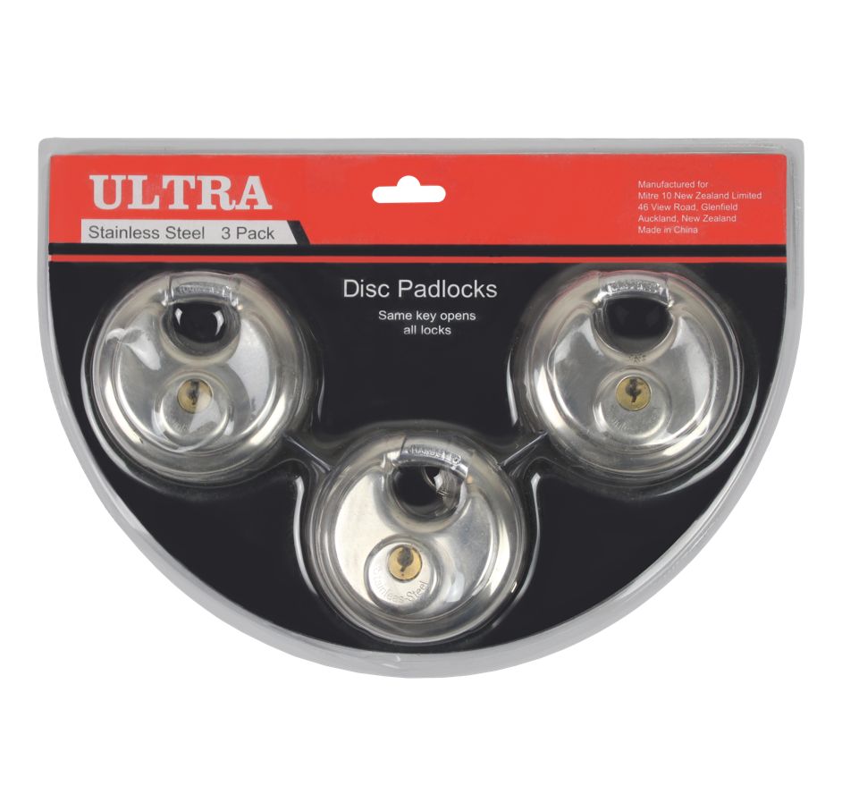 Tri-Circle 70mm Discus Padlock [3 Pack – Same Key]