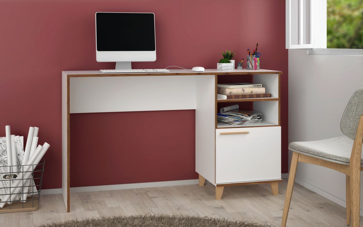BRV White Computer Desk With Pine Feet And Storage [BC 67-160]