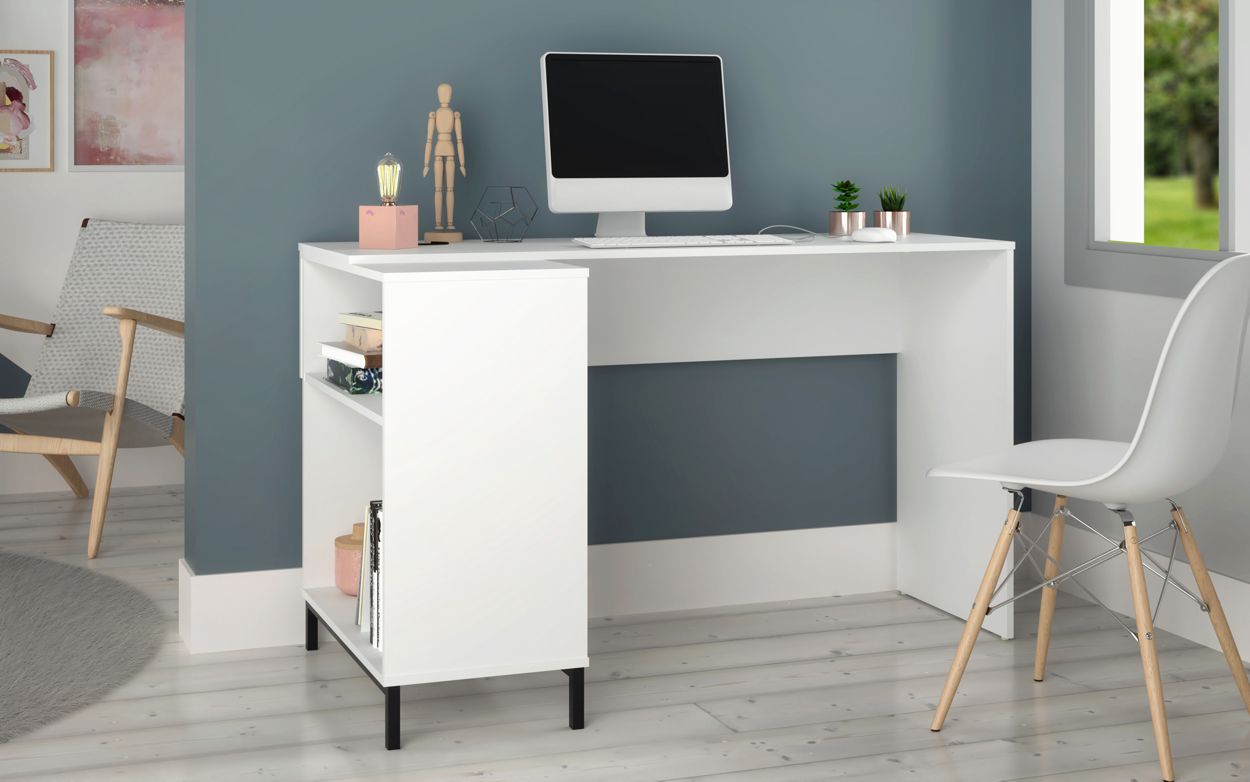 BRV White Computer Desk With Black Feet And Storage [BC 78-198]