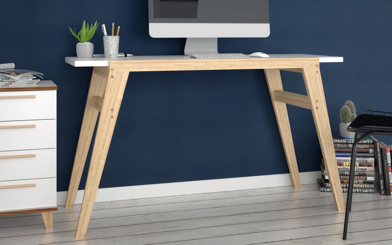 BRV White Computer Desk With Oak Agular Feet [BC 79-157]