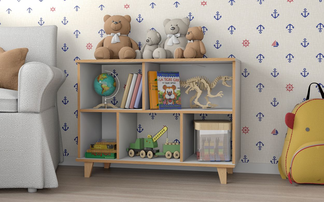 BRV White With Pine Edge Shelving Unit With Angular Feet [BE 66-160]
