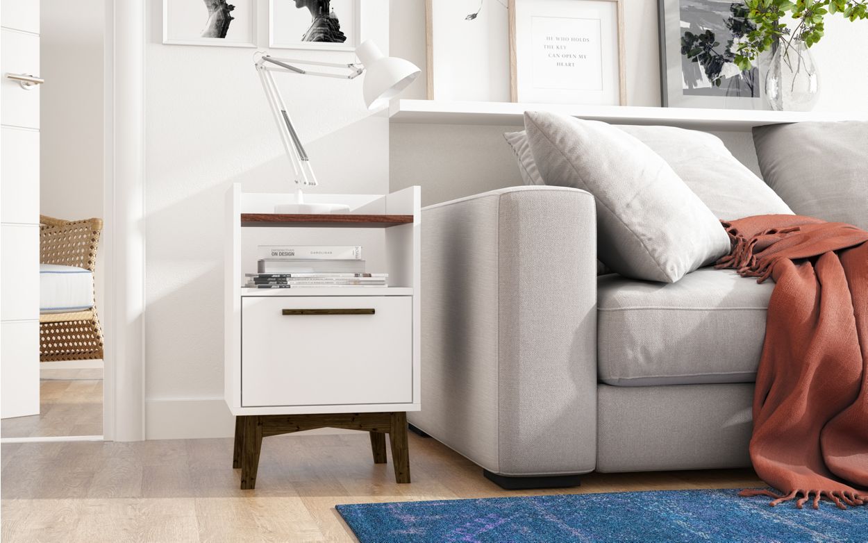 BRV White Side Table With Draw [Dark Brown Accent] [BPI 103-209]