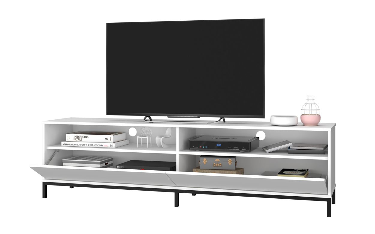 BRV White TV Stand With Cabinets And Black Feet [BR 53-198]
