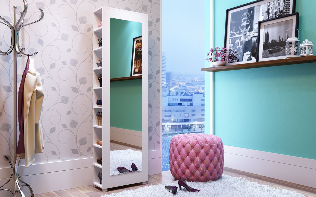 BRV 9 Shelf Shoe Cabinet With Mirror [BST 14-06]