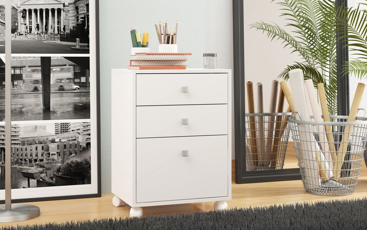 BRV White 3 Drawer Cabinet With Wheels [BHO 29-06]
