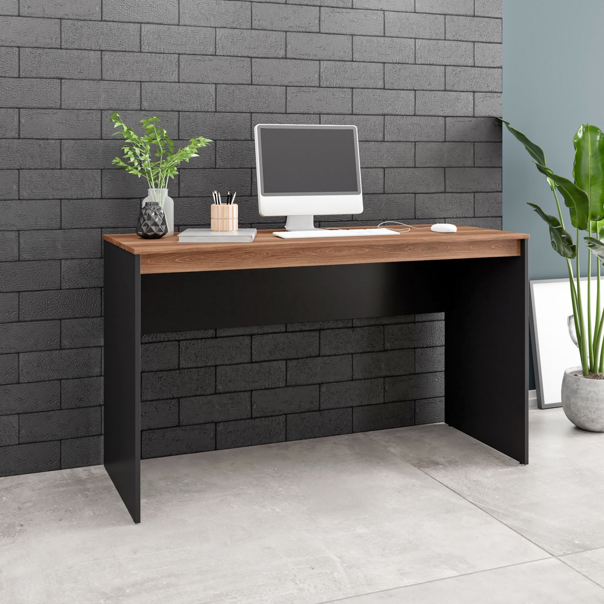 BRV Black Computer Desk With Nut Brown Desk Top [BC 89-226]