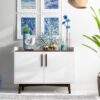 BRV White Sideboard With 2 Door Cabinet, Display Surface & Brown Accents [BPI 101-209]