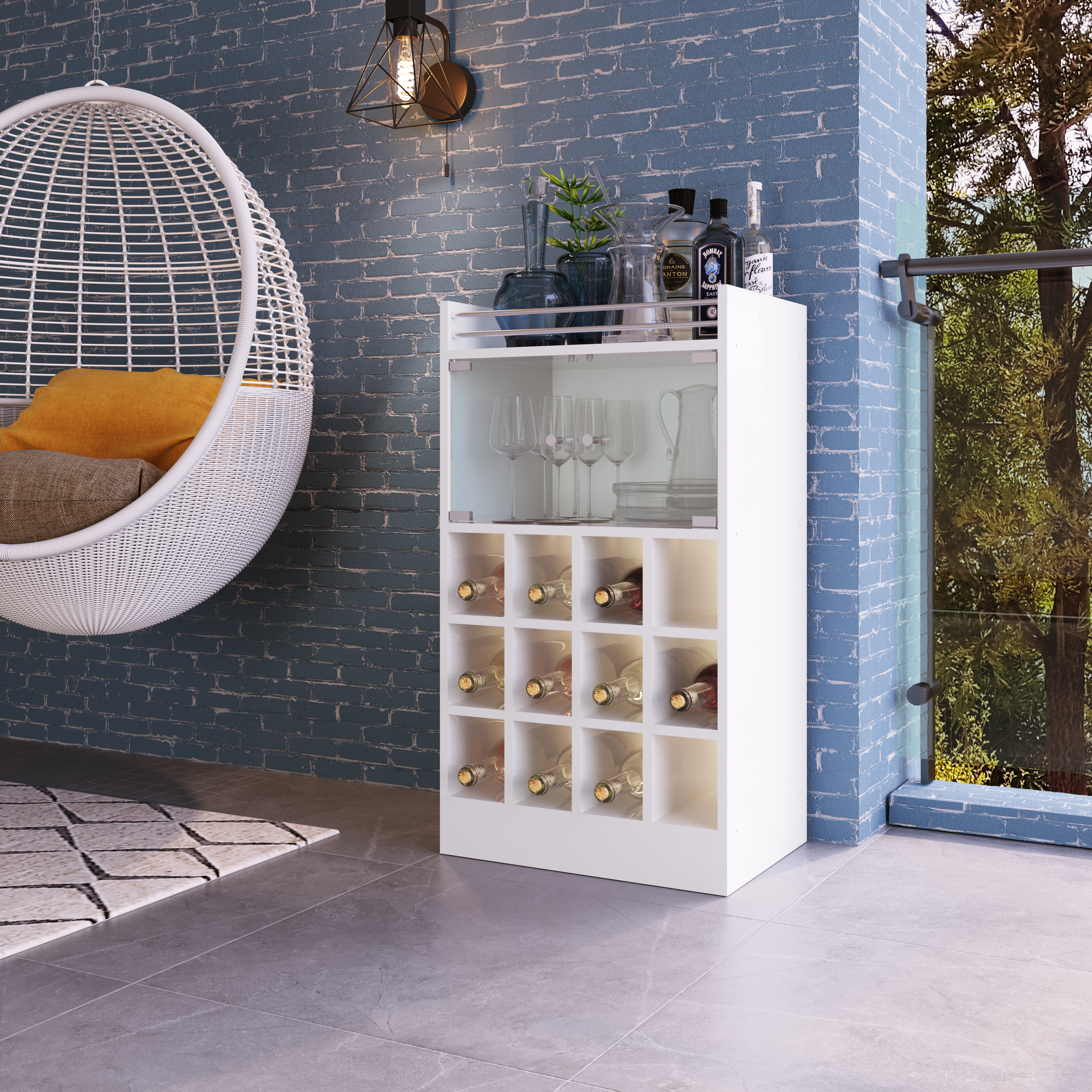 GenialFlex Havai White Bar Storage Unit with 2 Glass Door Cabinet [0197B.0007]