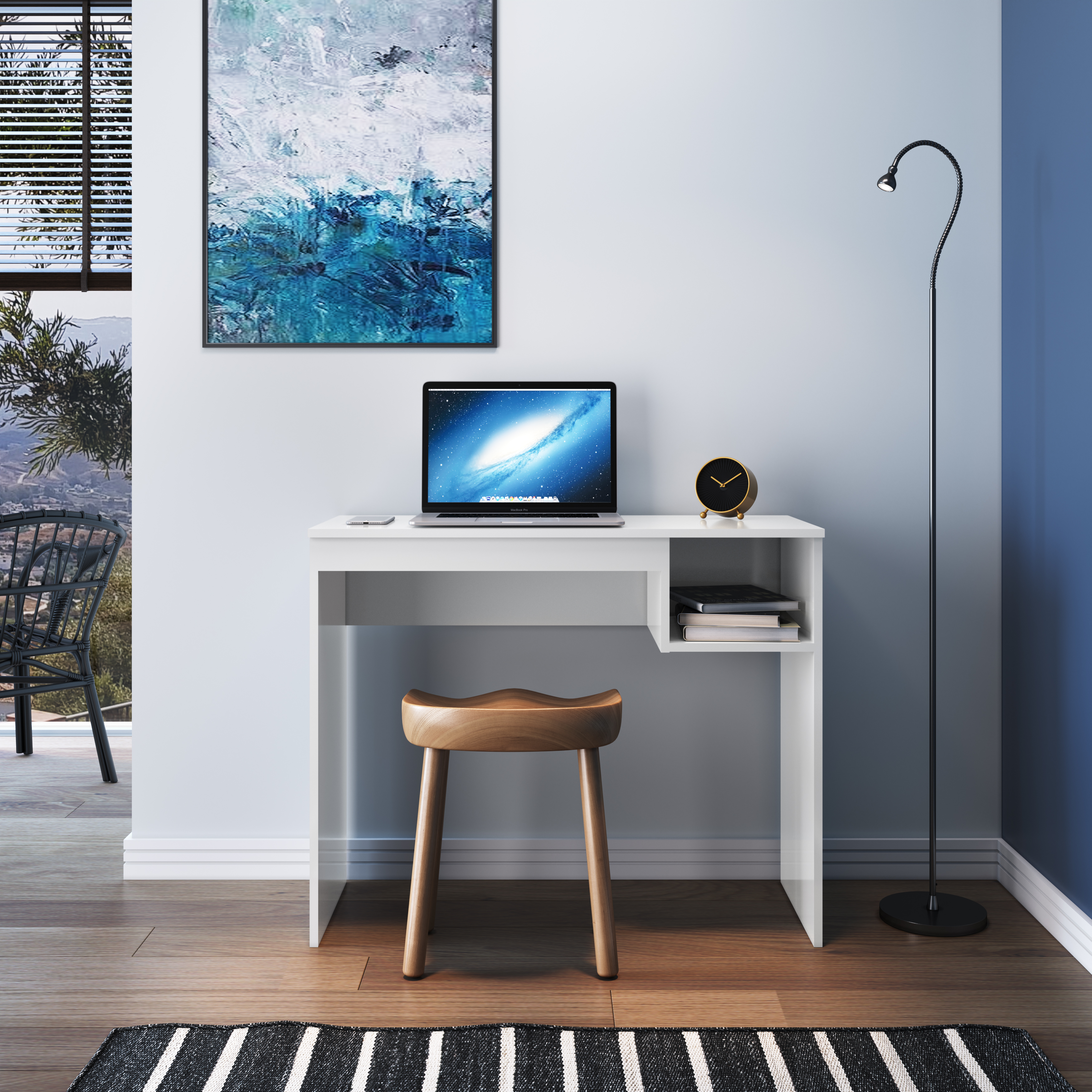 GenialFlex Noronha Gloss White Computer Desk with Storage Area [0326B.0002]
