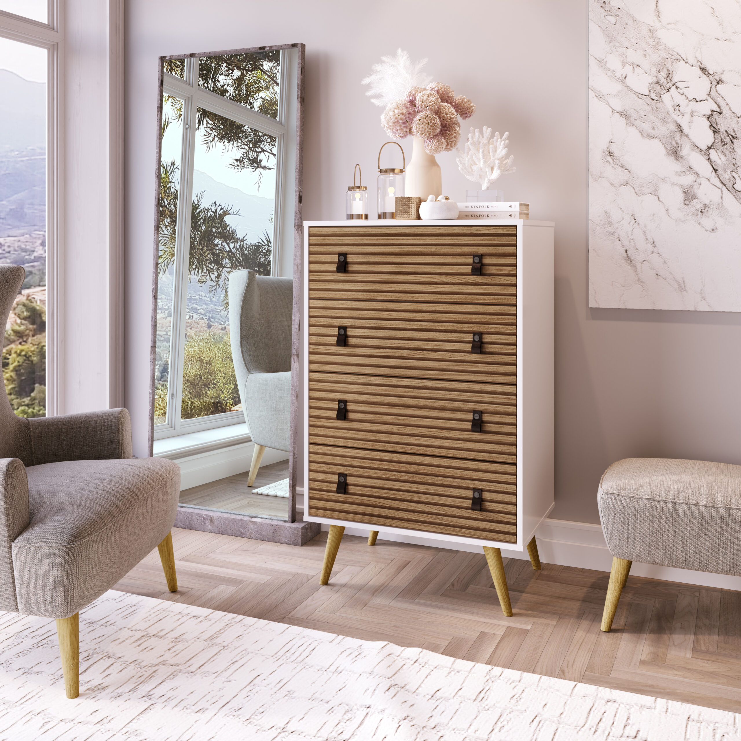 GenialFlex Amber Matte White Dresser with 4 Drawers [3004.0001]