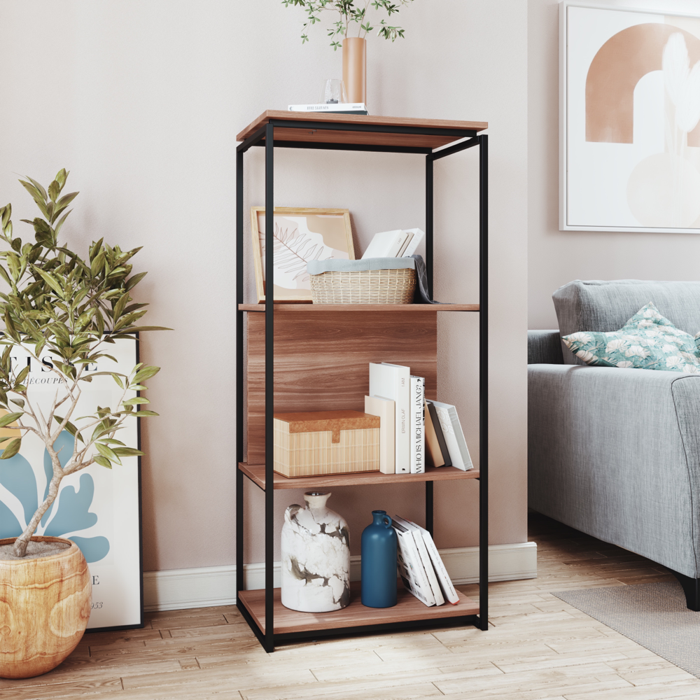 BRV Pozza Black & Brown 4 Shelf Metal Framed Bookshelf [PE 05-50]