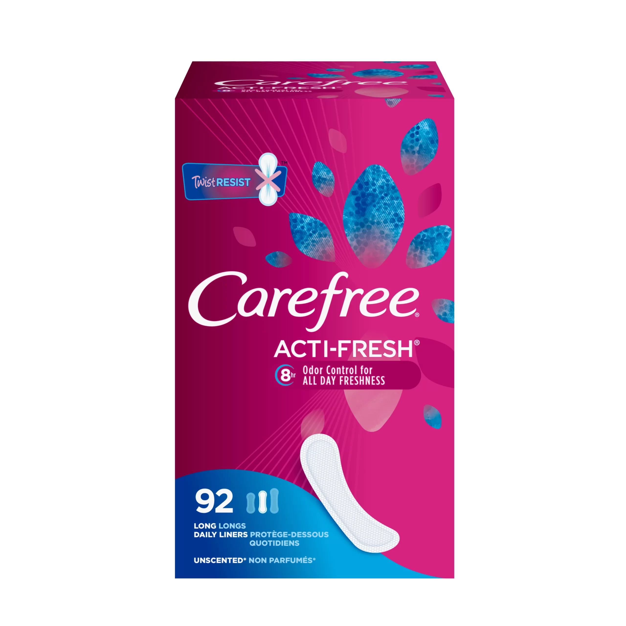 CAREFREE ACTI- FRESH LONG UNSCENTED PANTYLINERS 92'S