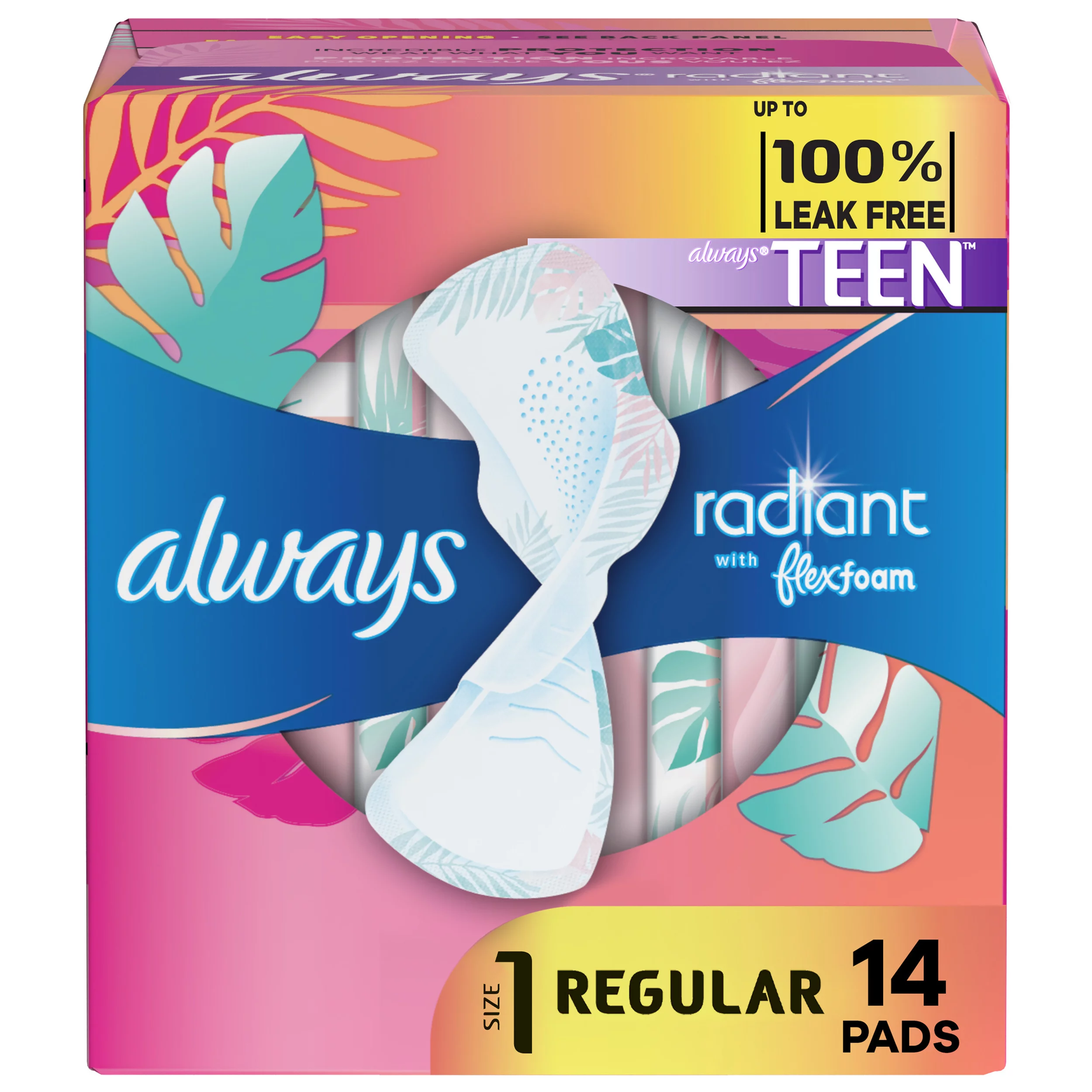 ALWAYS TEEN RADIANT WITH FLEXFOAM SIZE 1 REGULAR WITH WINGS 14'S