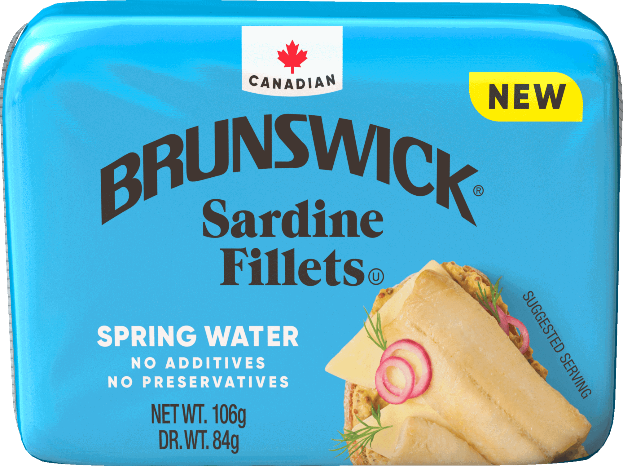 BRUNSWICK SARDINE FILLETS ( BLUE BAG NEW) IN SPRING WATER 106G