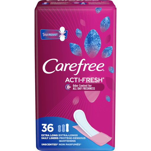 CAREFREE ACTI- FRESH EXTRA LONG UNSCENTED PANTYLINERS 36'S