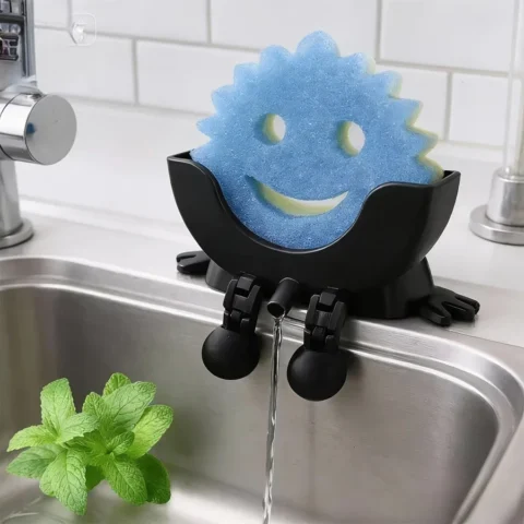 1PC Smiley Dish Scrubber Drain Rack Home Kitchen Use Scrub Daddy Scrubber Sponge Storage Box Convenient Storage Organizer