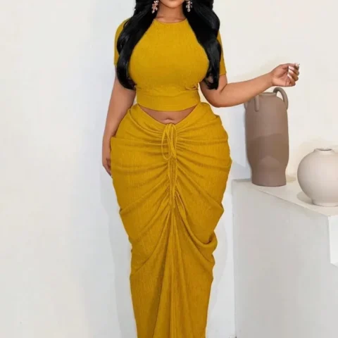 4XL Plus Size Women Clothing 2 Piece Sets New Arrival Matching Two Pieces Sets Office Lady Top And Skirt Suits Outfits Clothing