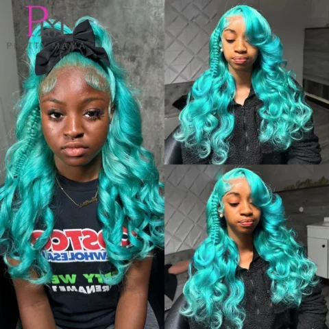 13×6 Cyan Blue Lace Front Wig Body Wave Light Green Lace Front Wig Human Hair Pre Plucked Blonde 613 Lace Frontal Wigs For Women