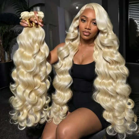 Blonde Bundles Human Hair 613 Body Wave Human Hair Bundles 28 30 32 Inch 3 Bundles 300 G 100% Unprocessed 12A Grade Brazilian Raw Weave Bundles Wet and Wavy Human Hair Extensions For Women