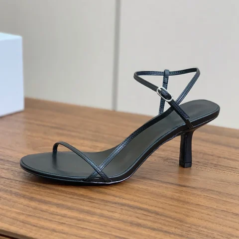 2026 Summer Designer Narrow Band Sandals Women’s One Strap Wrapped Genuine Leather High Heel Sandalias Retro Sexy Wedding Shoes
