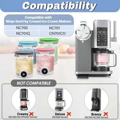 Replacement Ninja Creami Swirl Pint Containers With Matching Lids Fit For Ninja NC700 & NC701 Ice Cream Machine Spare Parts