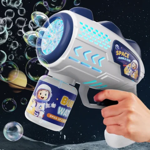 New Summer Outdoor Space Astronauts Fully Automatic Bubble Gun Rocket Bubbles Machine Blower with Liquid Toy for Kids Gift