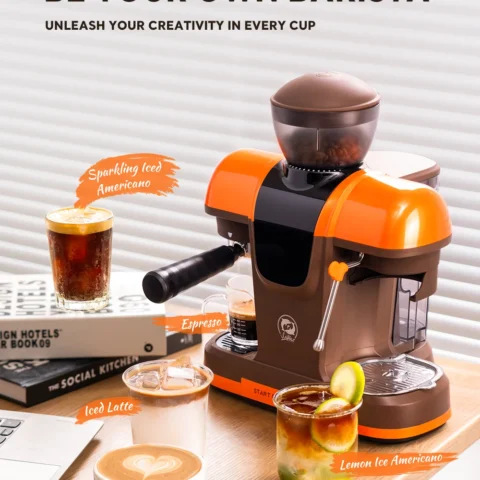 iCafilas Coffee Maker 19 Bar Semi Automatic Extraction Espresso Coffee Machine with Grinder Built In Steam milk coffee machine