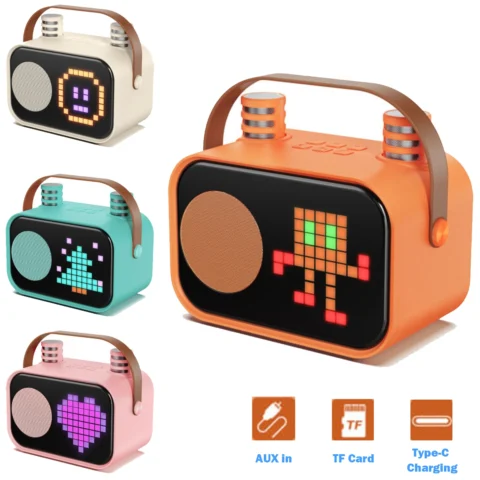 Mini Karaoke Machine for Kids Adults, Portable Bluetooth Karaoke Speaker with 2 Wireless Mics and LED Color Lights, Home Birthda