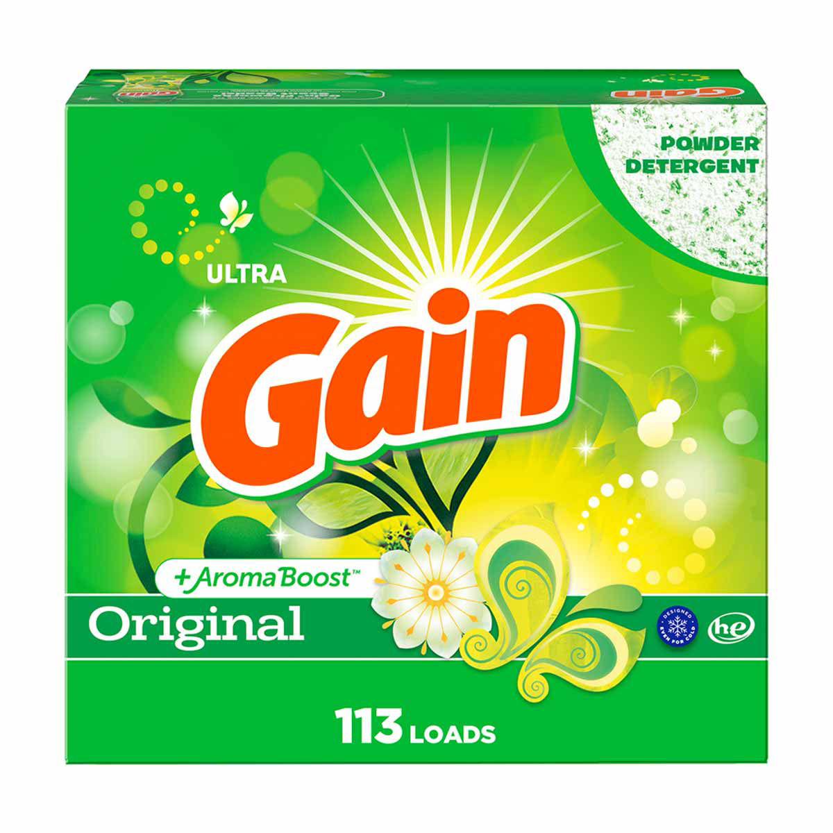 Gain Powder Laundry Detergent for Regular and HE Washers, Original Scent, 116 ounces, 113 loads