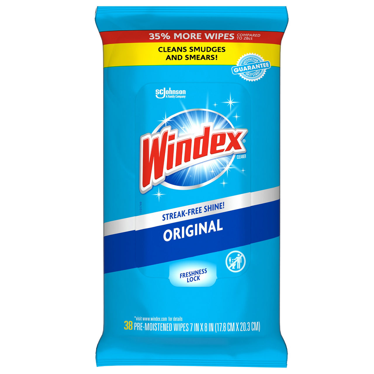 Windex Original Wipes, Glass, Window, and Surface Pre-Moistened Cleaning Wipes, 38 Count