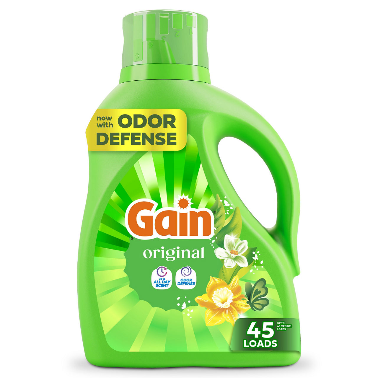 Gain Liquid Laundry Detergent, Now with Odor Defense, Original Scent, 60 fl oz, 45 Loads