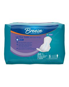 Breeze Ultra Thin Extra Heavy Overnight Pads with Flexi-Wings – Size 5, 24 ct